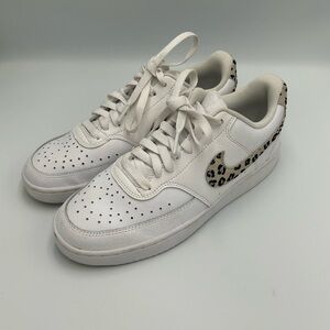 Nike Court Vision Low White Leopard Swoosh Print Sneakers Shoes Size 9